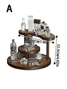Vintage Solid Wood Vanity Skincare Storage Rack Multi-Tier Lipstick Perfume Cosmetics Organizer Suitable For Dining Table Countertops Teacups, Water Glasses, Coffee Mugs & Tea Sets Storage Home Double-Tier Shelf,Makeup Bag,Travel Essential - Walnut - View 9