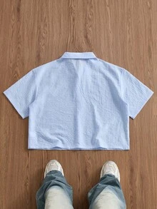 SWAVVY 男士大学校徽图案梭织衬衫 - 藍色 - 查看 2