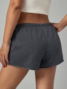 SHEIN PETITE Women's Solid Color Elastic Waist Loose Casual Shorts - Dark Grey - View 2