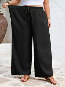 SHEIN CURVE+ Quần ống đứng cơ bản, chất liệu vải xếp ly, hơi xuyên thấu, size US22, thích hợp cho các lễ hội âm nhạc, kỳ nghỉ bên bờ biển, phong cách bohemian. - Nhiều màu - Xem 5