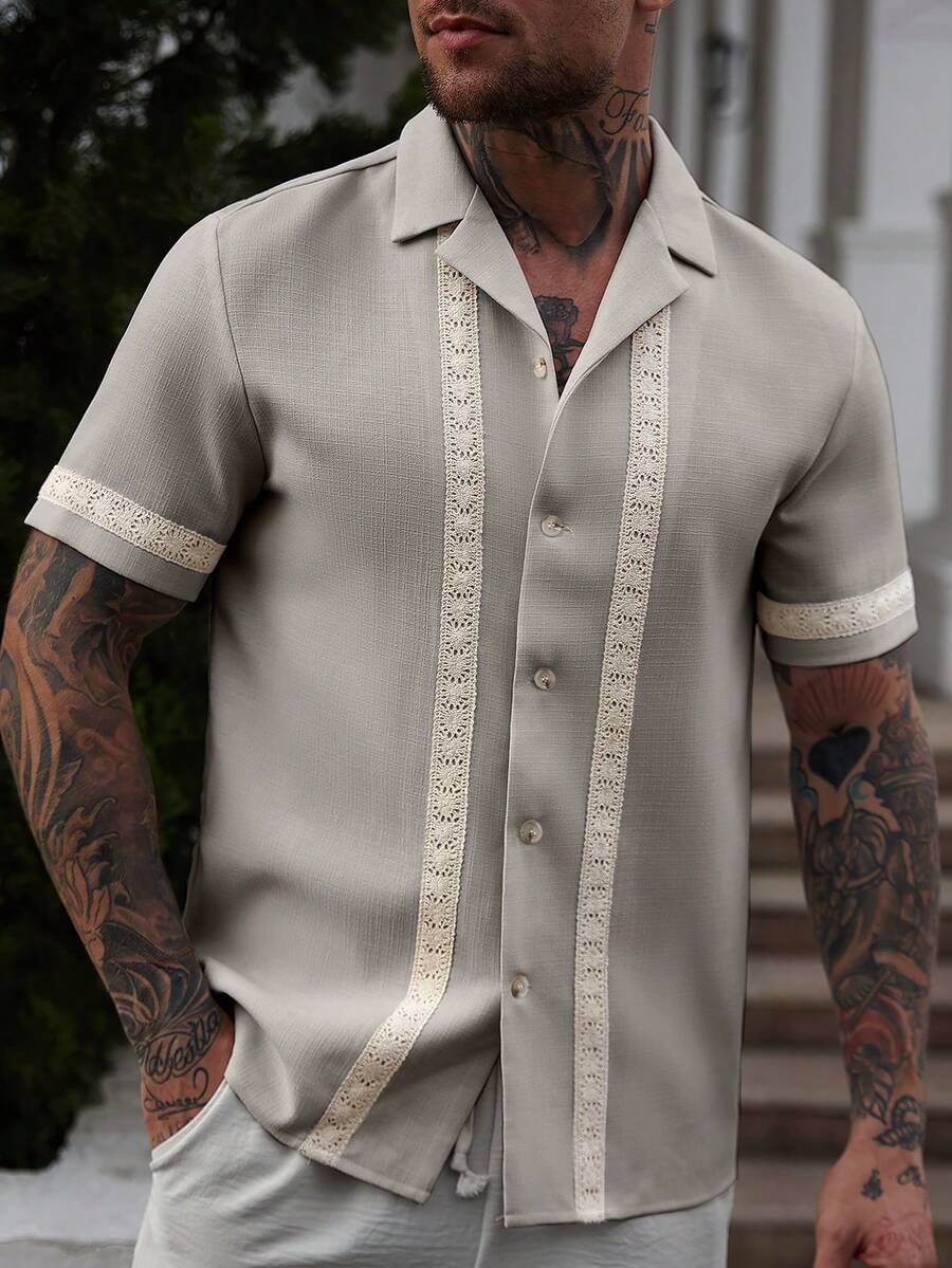 Manfinity Homme Men's Casual Short Sleeve Shirt With Strap - Grey - View 1