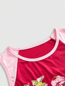 Strawberry Shortcake | ROMWE Spring / Summer Plus Size Summer Casual Contrast Color Cartoon Pattern Round Neck Tank Top - Red - View 4
