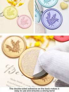 50 piezas de pegatinas de lacre autoadhesivas con diseño de romero, adecuadas para usar en artículos de regalo, sobres de invitaciones de boda y para sellar el cierre. - Blanco - Ver 4