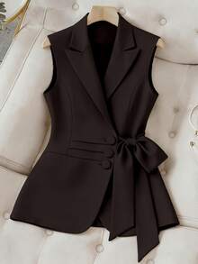 GlowEve CURVE Women's Solid Color Fashionable Tie-Up Vest Jacket - Brown - View 1