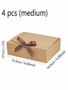 2/4/10PCS Kraft Gift Box With Lid & Ribbon - For Weddings/Birthdays/Christmas Gifting - Gold - View 13