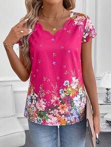 SHEIN Clasi 女士春季碎花短袖衬衫 - 玫紅色 - 查看 3