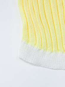 SHEIN Franclia Women's Casual Ribbed Single-Breasted Knit Top, Versatile For Daily Wear - Light Yellow - View 5