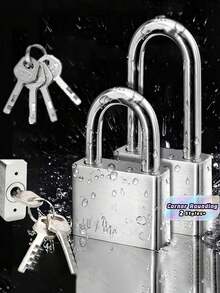 Heavy-Duty Metal Padlock - 4 Keys, Rustproof & Waterproof For Gates, Warehouses & Outdoor Use (Secure Durable Lock) - Silver - View 1