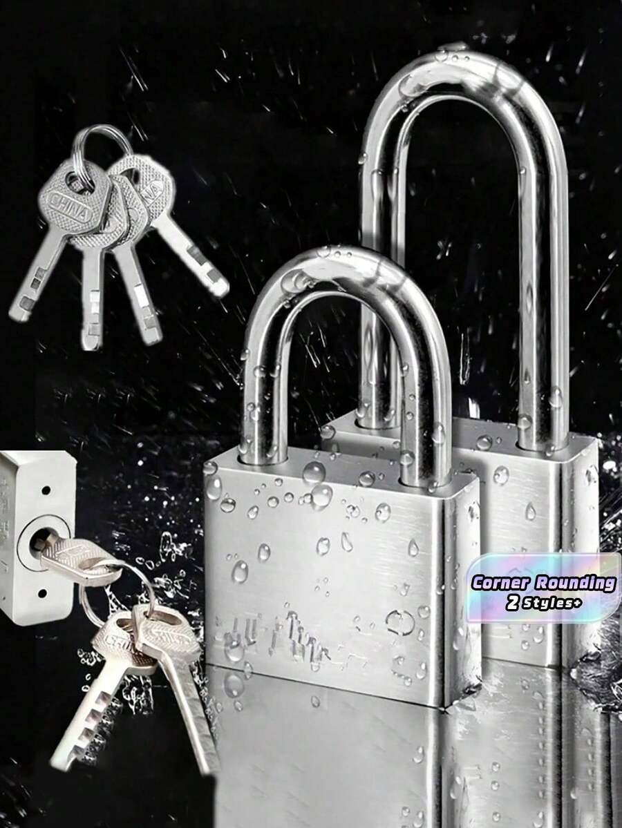 Heavy-Duty Metal Padlock - 4 Keys, Rustproof & Waterproof For Gates, Warehouses & Outdoor Use (Secure Durable Lock) - Silver - View 1