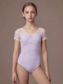 SHEIN Tween Girls' Lace Patchwork Casual Everyday Activewear Jumpsuit - Purple - View 7