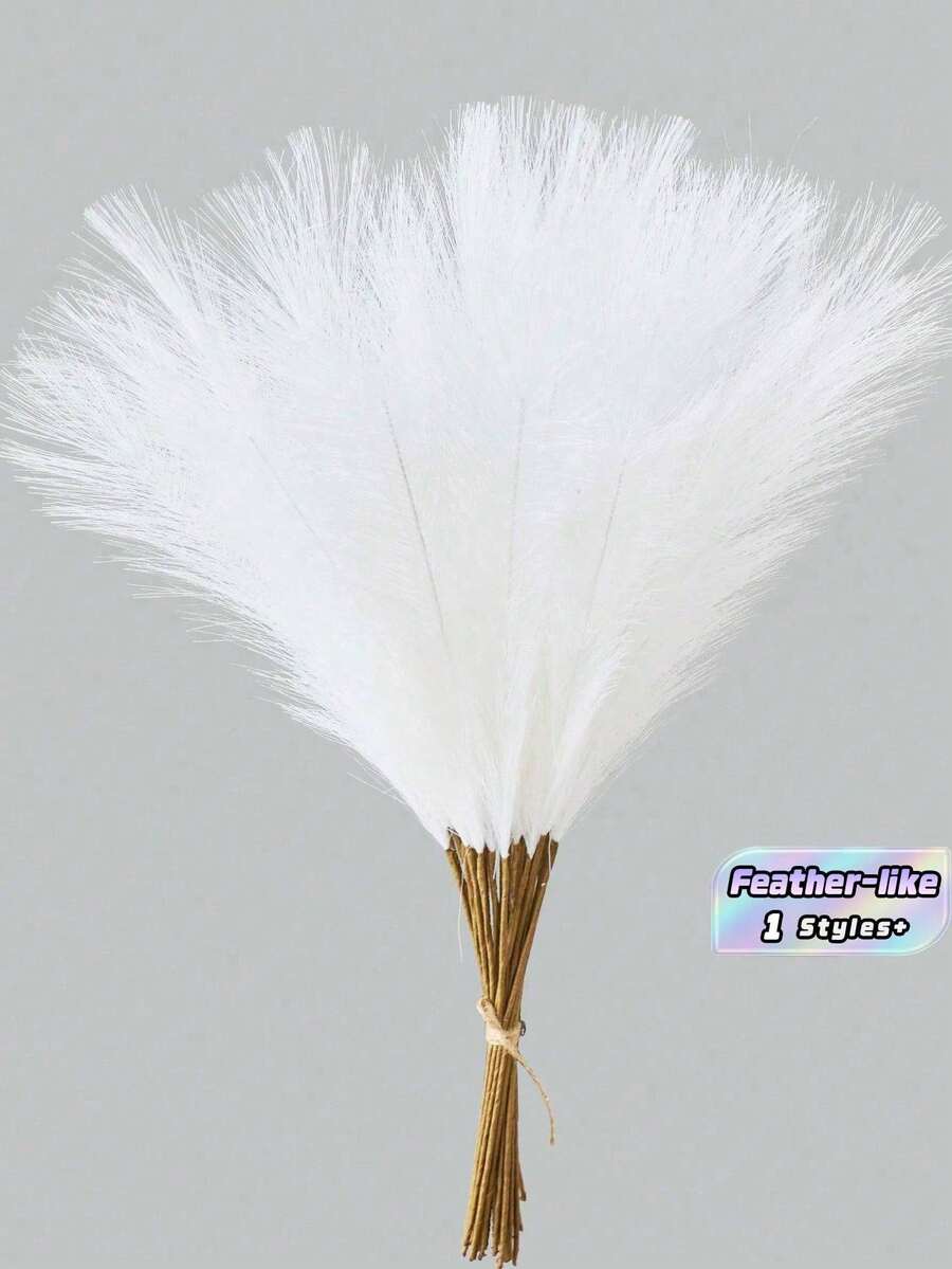 5-50 piezas Pasto pampa artificial blanco, plantas falsas esponjosas y altas de juncos para decoración de boda bohemia, fiesta, jarrón del hogar, manualidades y fotografía - Blanco - Ver 1