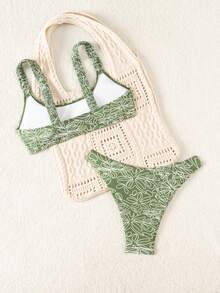 Swim Mod Random Floral Pattern Sexy Bikini Set Women Swimwear For Beach, Resort & Party, Summer Fashion - Green - View 2