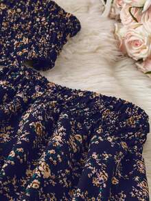 SHEIN Clasi 2件套加大码女式碎花吊带背心和迷你裙套装，适合新年穿着 - 藏蓝色 - 查看 5
