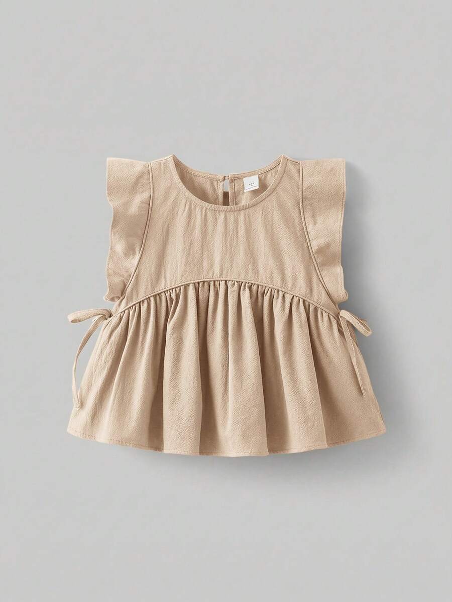 Maija Kids Maija Kids Áo sơ mi cổ tròn tay ngắn cho bé gái - Màu be - Xem 1