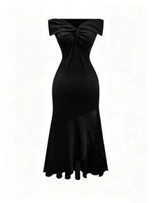 SHEIN Franclia Đầm ôm sát gợi cảm, thanh lịch, lệch vai dành cho nữ - màu đen - Xem 3