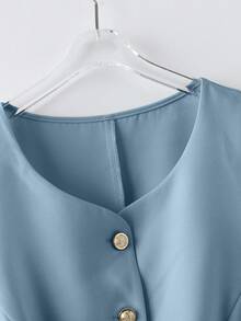 SHEIN Clasi Plus Size Elegant Versatile Solid Color Sleeveless Tank Top - Blue - View 3