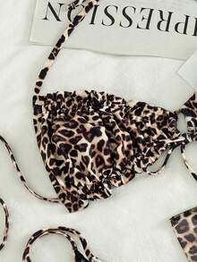 Swim SXY 3pcs/Set New Random Beige Print Halter Bikini Set With Short Skirt, Elegant Sexy Adult Beach Vacation Party Swimwear For Women Summer - Multicolor - View 3