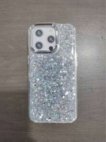 1-Piece Luxury Shiny Diamond Leather Phone Case Compatible With  16e ,16,16 Pro,16Pro Max ,16Plus - Silver - View 14
