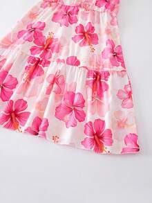 SHEIN Sparklyn Girls Pink Floral Summer Dress,Sweet Suspenders Boho Vacation Holiday Essential Set,Casual Fustian Pattern Clear Color Outdoor Lovely Dress For Girl - Multicolor - View 3