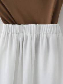 Franclia Elegant White And Brown Summer 2 Pieces Set For Women,Casual Brunch Pleated Shoulder Top And High Elasticity Waist Straight Leg Pants,Commuter Wear - Multicolor - View 5