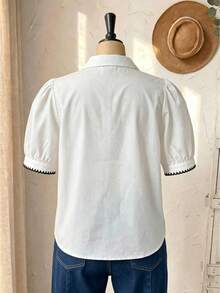 EMERY ROSE Shell Embroidered Casual Minimalist All-Over Print Plus Size Shirt Gym Brown Summer - Multicolor - View 4