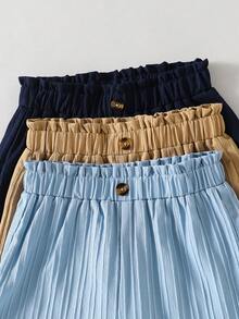 SHEIN Sparklyn Tween Girls' Solid Color Pleated Casual Versatile Daily Wear Shorts - Multicolor - View 3