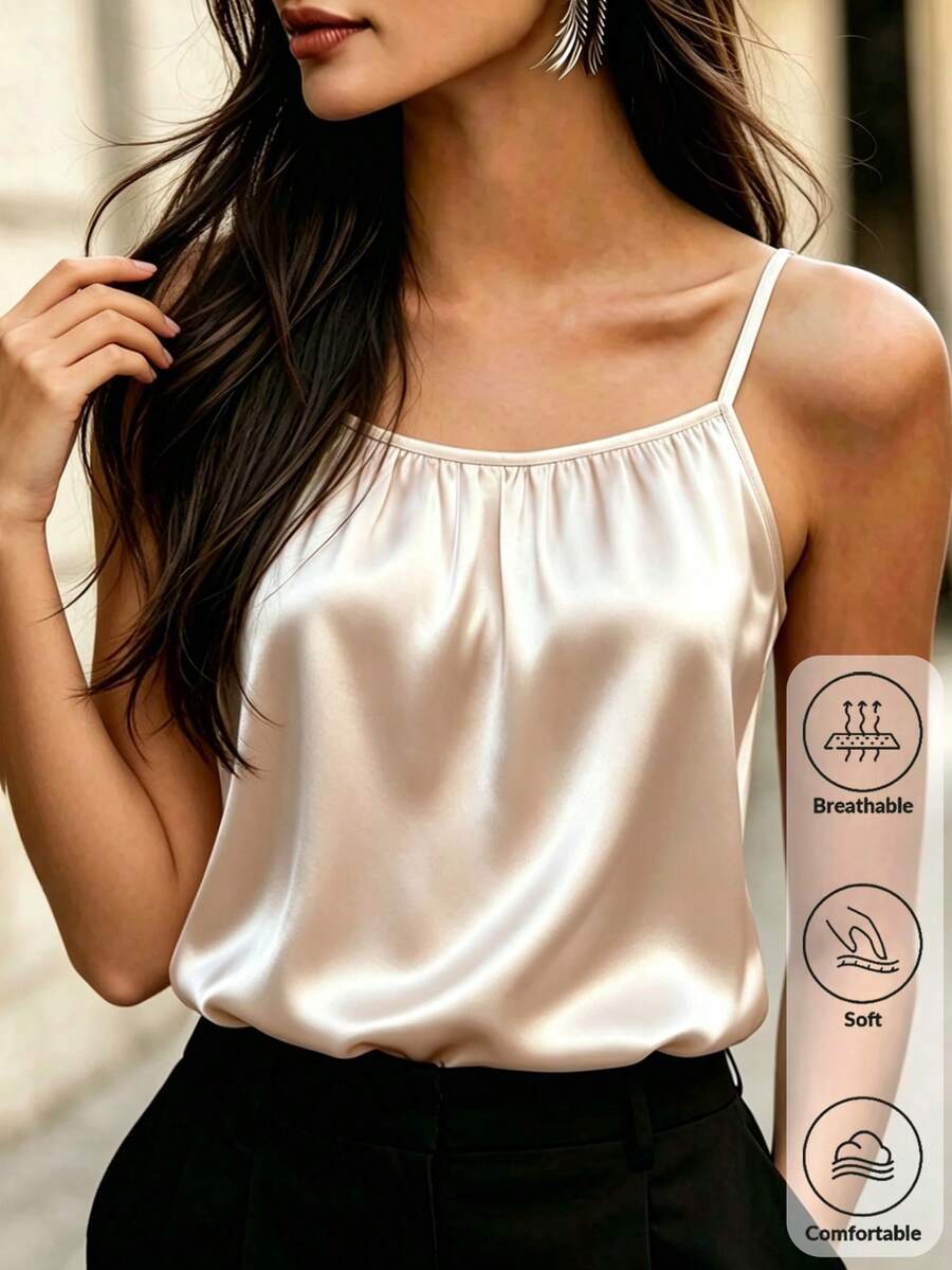Balvessa Áo hai dây bóng bẩy dành cho nữ mùa hè - Màu be - Xem 1