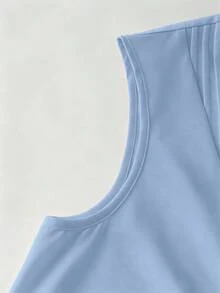 SHEIN LUNE CURVE 大码女式圆领纽扣衬衫，春夏款 - 藍色 - 查看 3