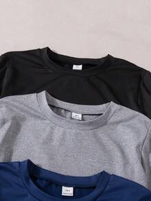 SHEIN Vacaura Kaos Lengan Pendek Warna Polos untuk Remaja/Laki-laki, Cocok untuk Pemakaian Sehari-hari, Desain Minimalis, Kerah Bulat Klasik, Lembut & Nyaman - MultiWarna - View 4