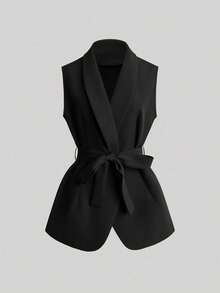 Franclia Fashionable Women's Regular Sleeveless Vest Jacket And Pants Brown Suit, Suitable For Office Wear - Black - View 3