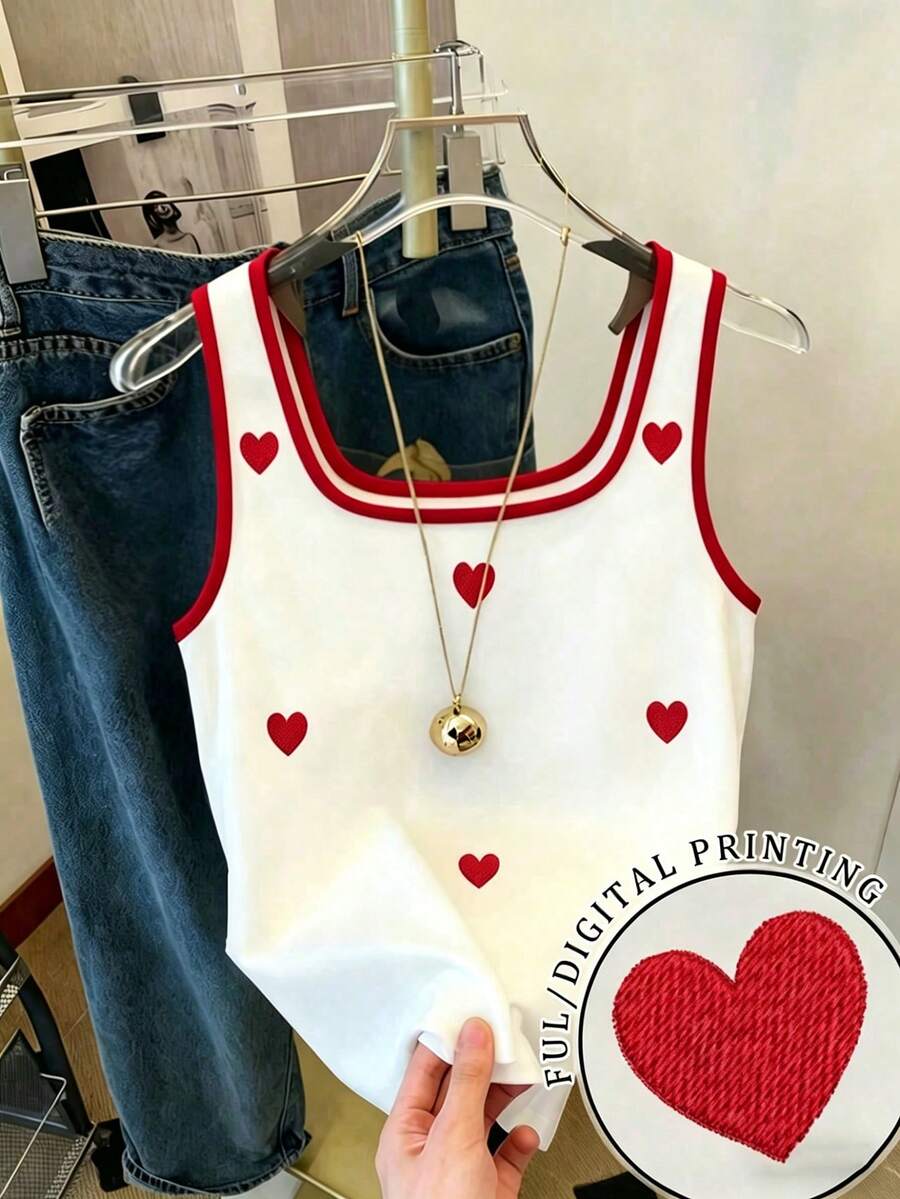 Tween Girls Colorblock Heart Print Sleeveless Tank Top - Red - View 1
