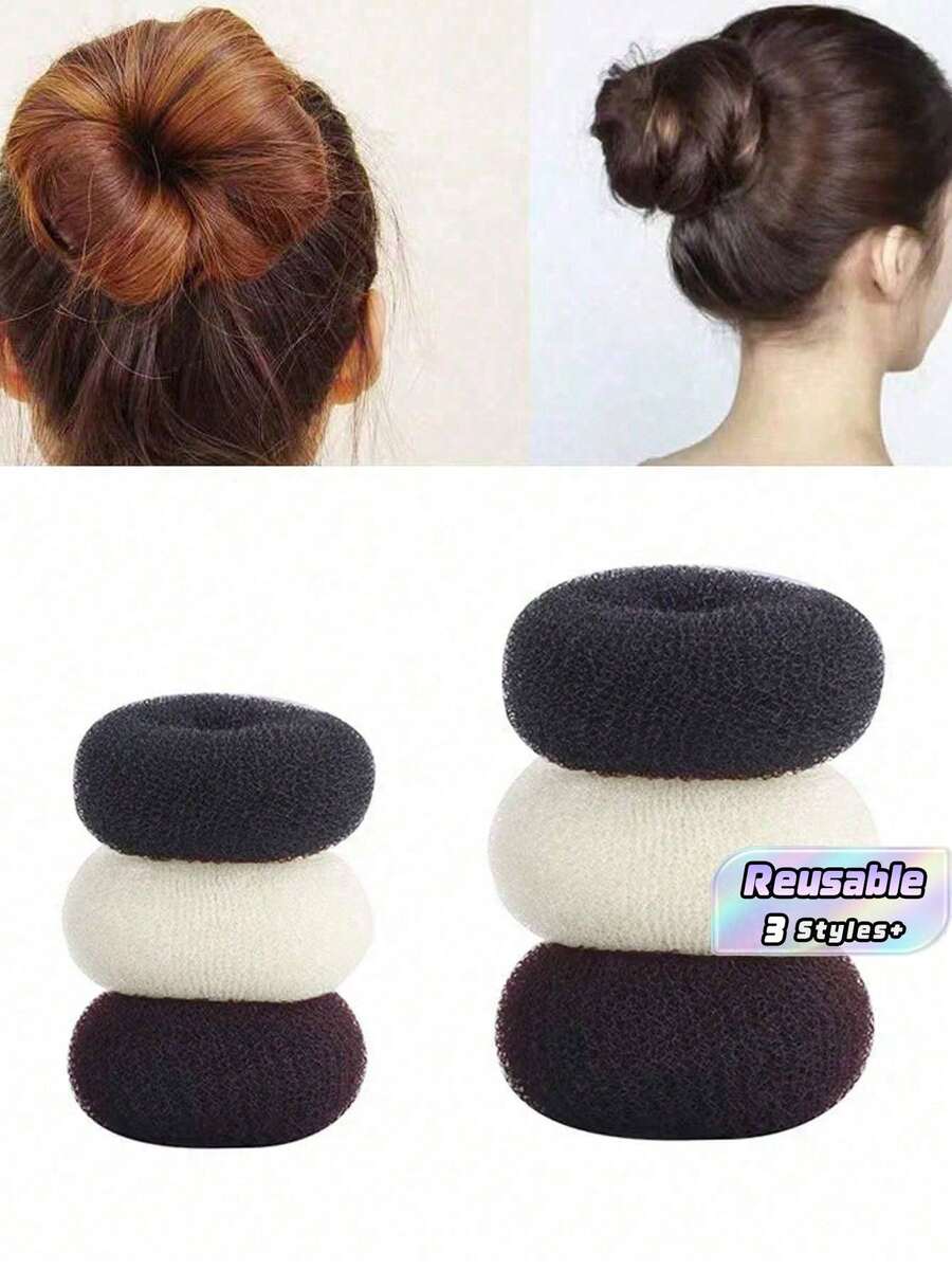 3/6Pcs Donut Hair Styling Tool Kit, Bun Maker Sponge For Messy Bun, DIY Hair Ring Wrapper For Women & Girls, Hair Styling Accessories For Perfect Ballerina Bun