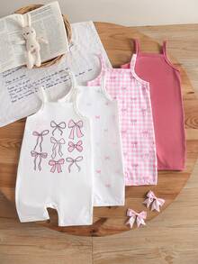 SHEIN 4pcs/Set Baby Girls' Casual Comfortable Daily Versatile Strap Romper, Suitable For Summer Vacation & Outings - Multicolor - View 7