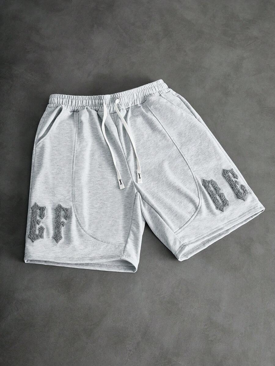 PAVTROS Quần short nam dáng rộng, thoải mái, có logo chữ, túi xéo, dây rút ở eo, quần thể thao nam màu xám. - Màu Xám nhạt - Xem 1