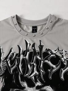 ROMWE MEN Street Life Men's Printed Rivet Loose Tank Top - Grey - View 2