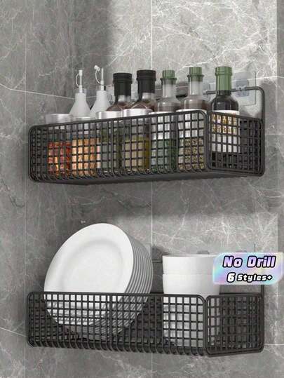 2pcs Kitchen Rack Toilet Toilet Shelf Wall Mounted Punch-Free Bathroom Kitchen Storage Rack,Storage,Kitchen Organiser,Organizer,Kitchen Items,Room Decor,Home Decor.