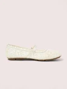CUCCOO DOLLMOD Women's Shoes, Light Apricot, Fashionable Round Toe Flower Embroidery Word With Mary Jane Flats Cute And Sweet - Star flower apricot - View 3