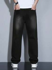 Manfinity Homme Men's Casual Versatile Daily Wear Pocketed Button Denim Jeans - Black - View 2