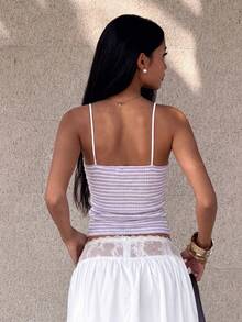 SHEIN Unity Women's Ruched Striped Camisole, Casual Vacation & Daily Wear, Spring/Summer - Mauve Purple - View 2