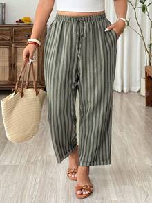 Weeklong Women's Striped Casual Minimalist Versatile Plus Size Pants - Multicolor - View 1
