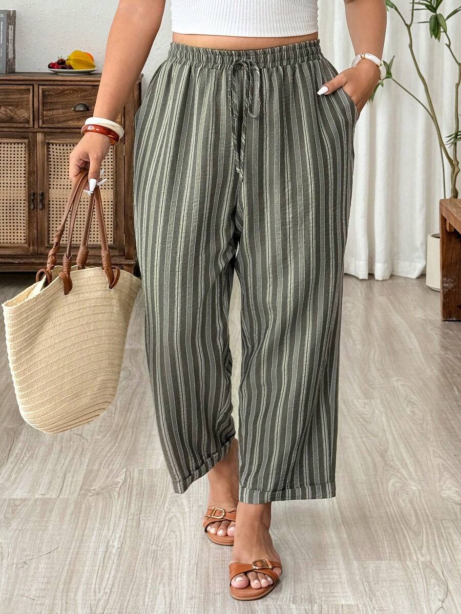 Weeklong Women's Striped Casual Minimalist Versatile Plus Size Pants - Multicolor - View 1