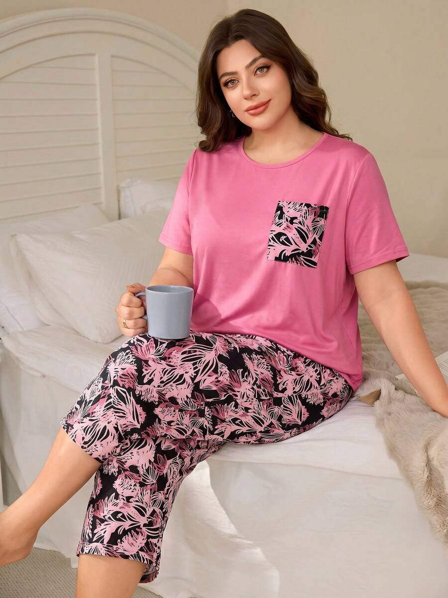 SHEIN 女士休闲花卉印花大码睡衣套装 大码睡衣短裤套装 大码休闲套装 大码花卉印花睡衣套装 女士大码夏季睡衣 大码睡衣套装 女士夏季睡衣套装 女士夏季睡衣套装 大码花卉睡衣套装 - 彩色 - 查看 1