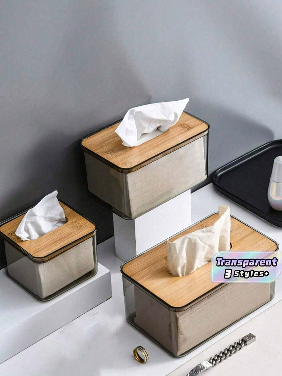 Composite Board Cover Nordic Minimalist Creative Tissue Box, Home Living Room Coffee Table Paper Box, Transparent Restaurant Paper Box - Grey - View 1