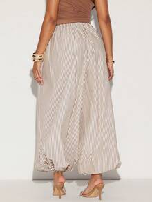 Hauture Women's Striped Oversized Boho Wide Leg Harem Balloon Pants, Autumn Vacation Holiday Brown Checkered Sequence Baggy Pants For Office Miami Vacation - Brown - View 4