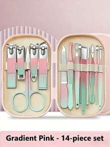Juego de cuidado de uñas de 8/14 piezas - Un juego de recorte de uñas y pies con cortaúñas, tijeras y cucharillas para los oídos, que incluye un estuche de viaje portátil, herramientas de belleza para hombres y mujeres, un imprescindible tanto para la familia como para los viajes - Multicolor - Ver 14