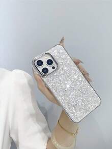 1-Piece Luxury Shiny Diamond Leather Phone Case Compatible With  16e ,16,16 Pro,16Pro Max ,16Plus - Silver - View 2