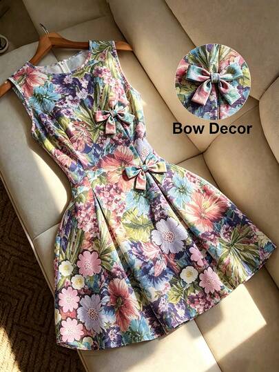 GlowEve CURVE Summer Floral Print Sleeveless A-Line Dress, Suitable For French Garden Afternoon Tea, Vintage Art Museum Visits, Picnics With Friends, Spring Market Strolls, Boho Vibe