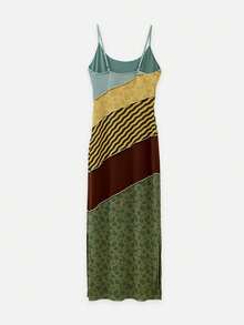 Nöista Vestido maxi con bloques de color y patchwork con tirantes delgados. Verano, otoño, resort, vacaciones, fiesta. - Multicolor - View 10