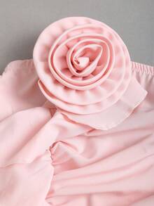 Qadelle Vestido mini con volantes florales sin tirantes, con cintura plisada, minimalista y elegante, adecuado para vacaciones, uso diario casual, primavera/verano para mujeres - Rosa - Ver 5