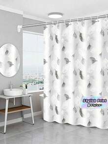 1 chiếc rèm tắm in họa tiết lá tối giản, thiết kế đen trắng, dùng cho phòng tắm hiện đại, tạo sự riêng tư và ngăn cách phòng tắm. - Nhiều màu - Xem 2